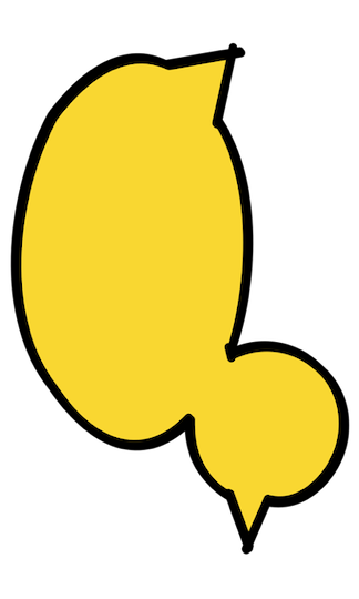 A line art yellow duck, rotated and scaled
