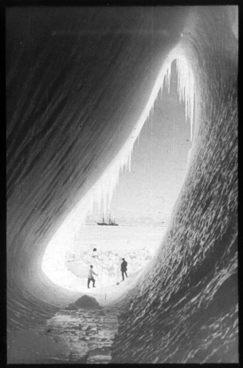 View of the TERRA NOVA from a cavern in a stranded iceberg, 8 January 1911, from the Australian National Maritime Museum