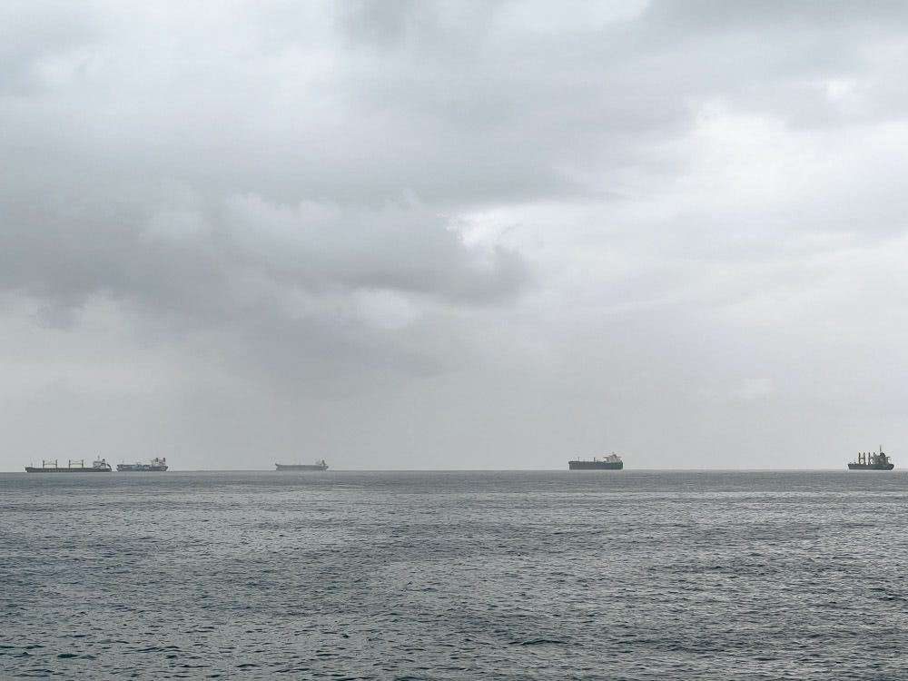 Cargo ships lingering in the horizon
