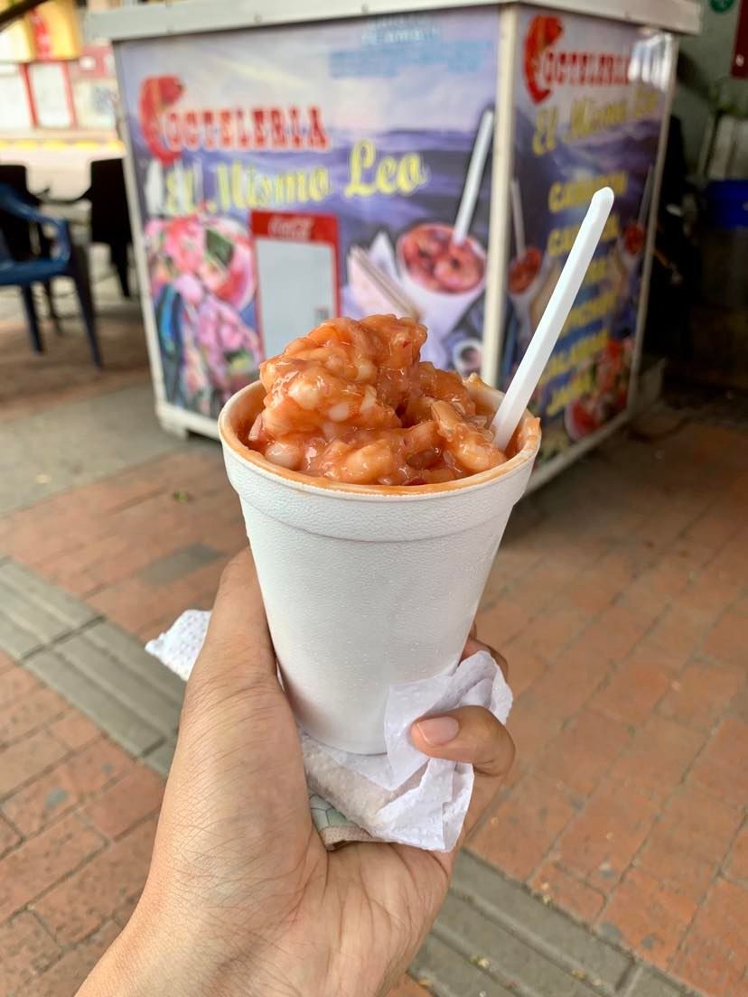 There are street vendors everywhere selling shrimp ceviche