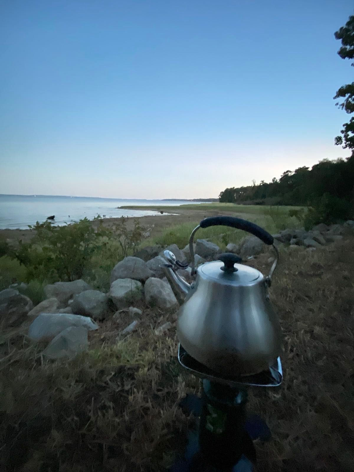 Camping time is also tea time to wind down from a long day on the road.