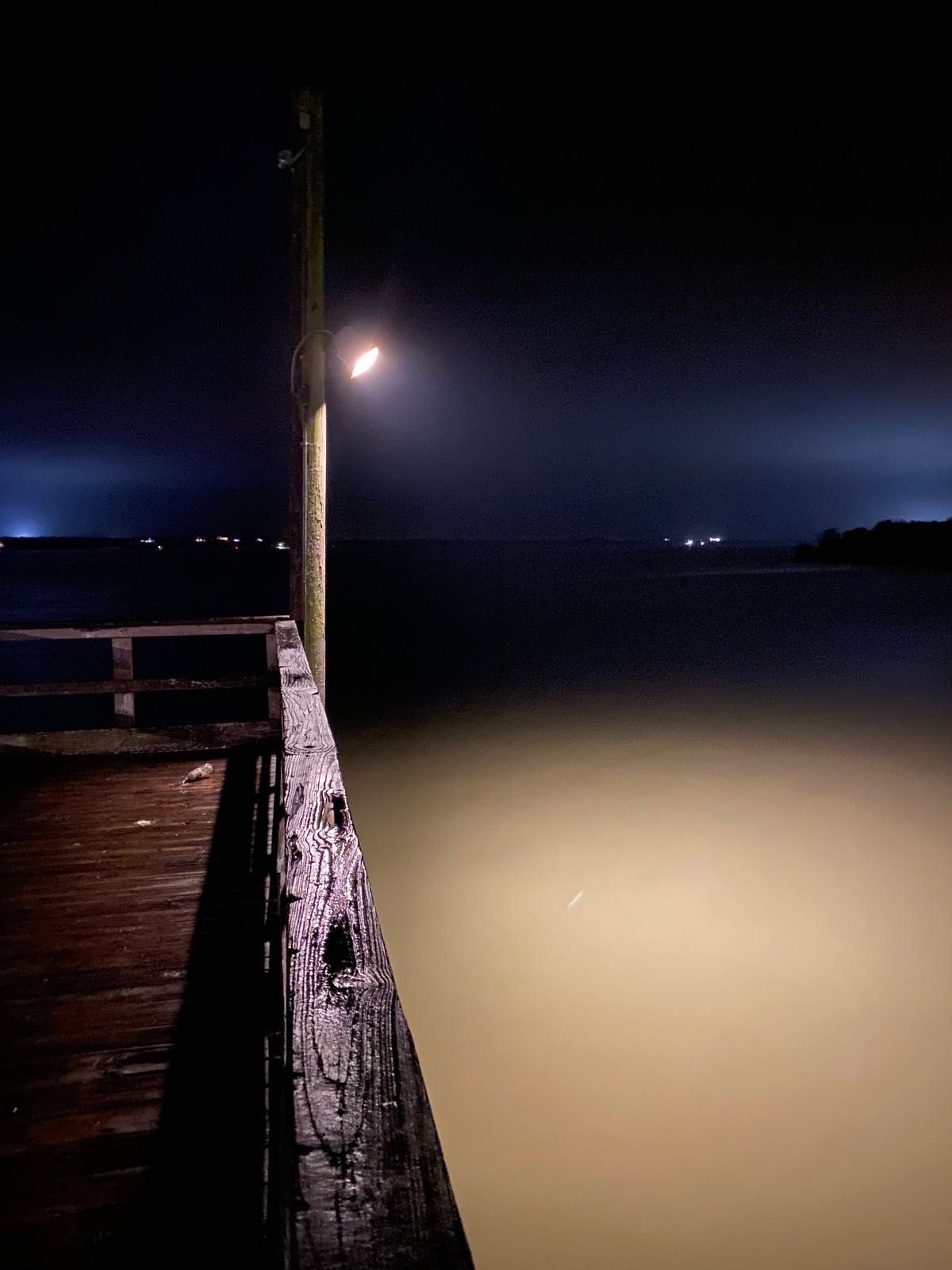 Nighttime light luring in fish on Lake Corpus Christi Texas