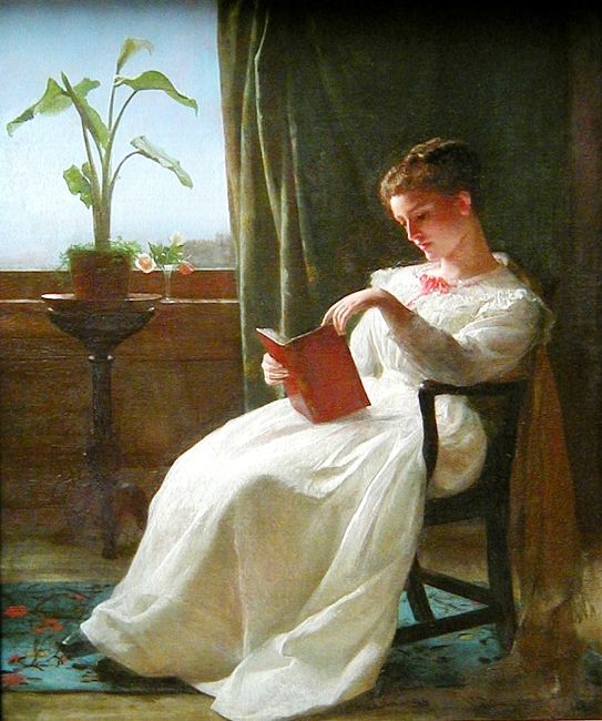 This is how I look when engrossed in a book except I am a man, the plant is fake, and it is 2am in the morning