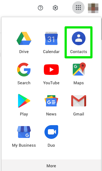 Google Apps Grid and Contacts screenshot