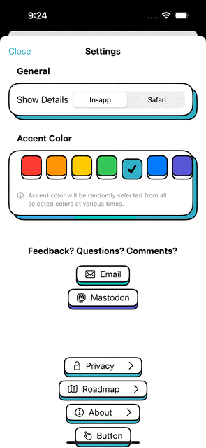 Screen recording of an accent color picker showing the selection of multiple colors