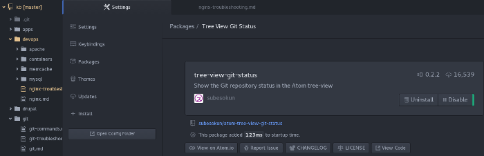 Atom Tree View Git Status package