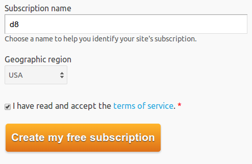 Create a new free Acquia Cloud subscription