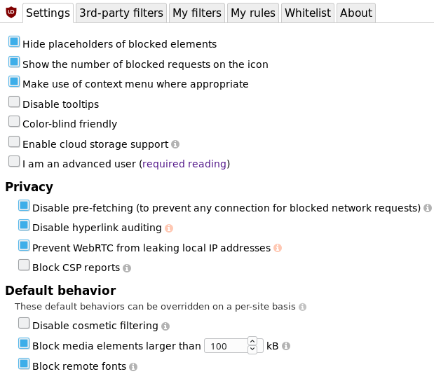 Recommended uBlock settings