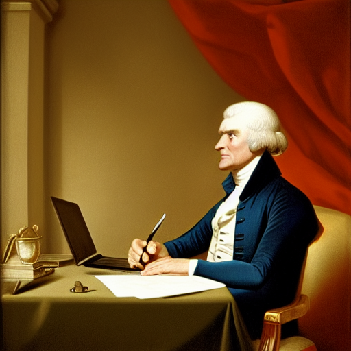 Stable Diffusion Generated Image - 'Thomas Jefferson writing a letter on a laptop computer'
