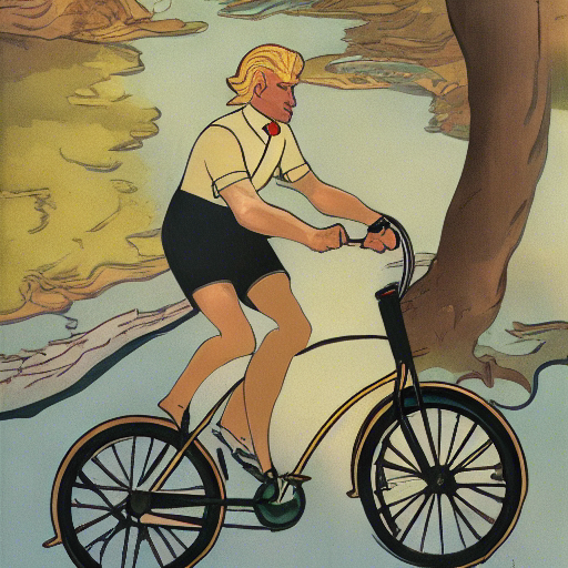 Stable Diffusion Generated Image - 'U.S. Art Nouveau style man riding bicycle along river trail'