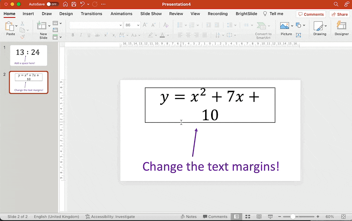 Changing text margins