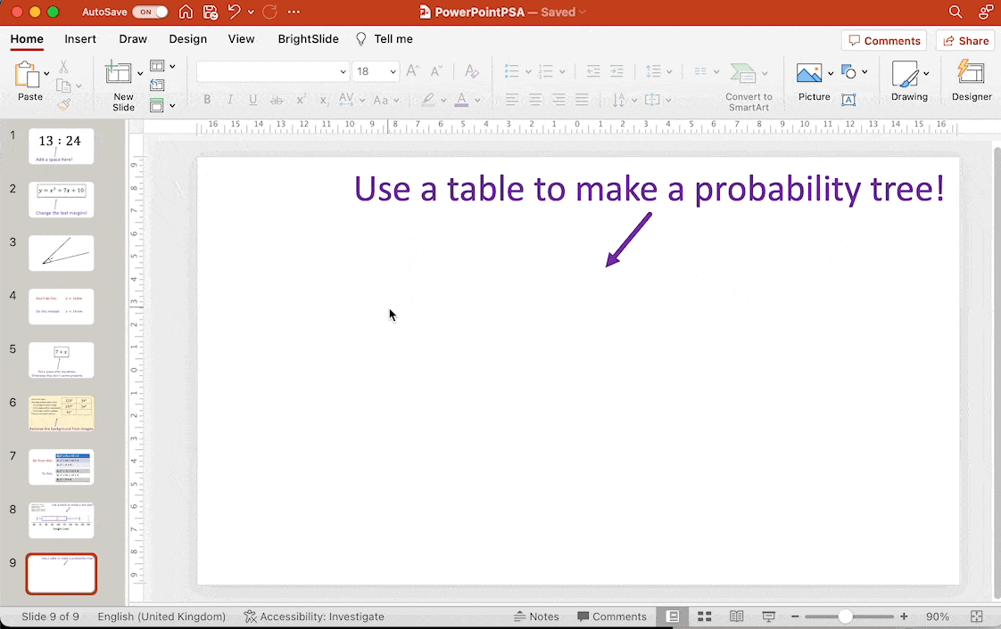 Making probability trees with tables