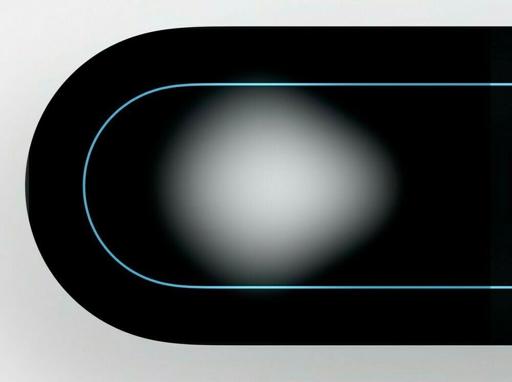 An illustration of a white blurred blob inside of a blue outline, the shape is off center within this outline and needs to be adjusted to better lie with the shape.