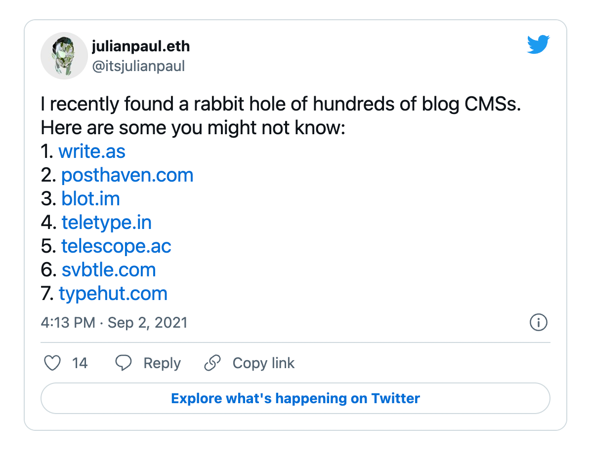 A rabbit hole of hundreds of blog CMS’s