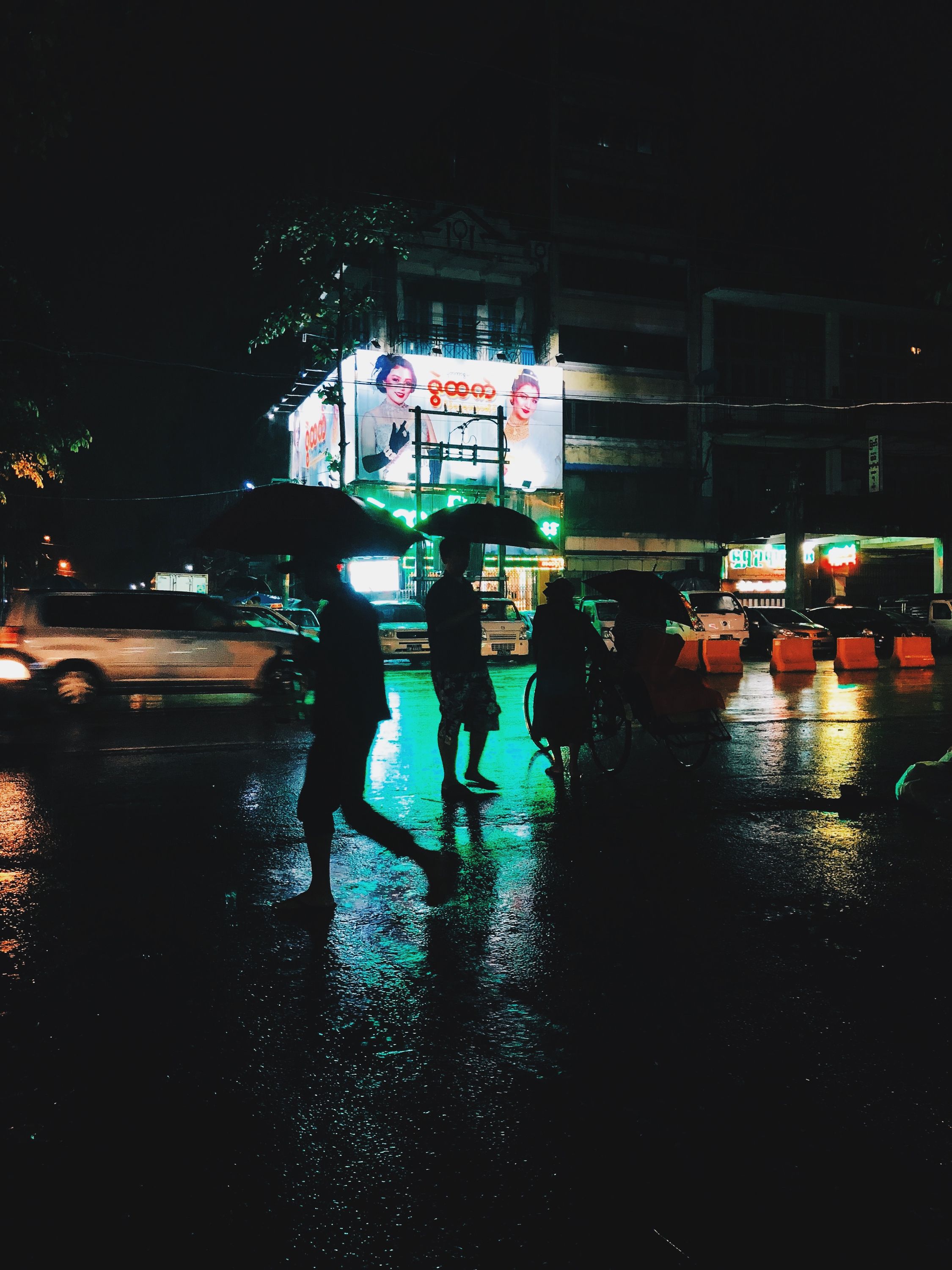 Rainy night in Yangon, Burma.