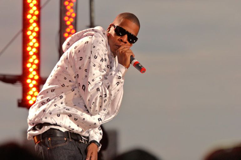 Jay Z rocking a sweater from The Hundreds