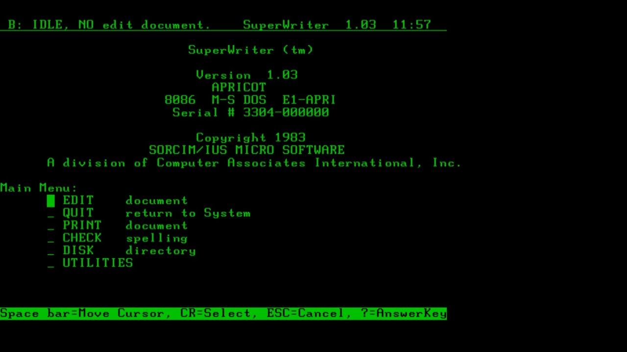 Exemple d’interface de traitement de texte (1983)