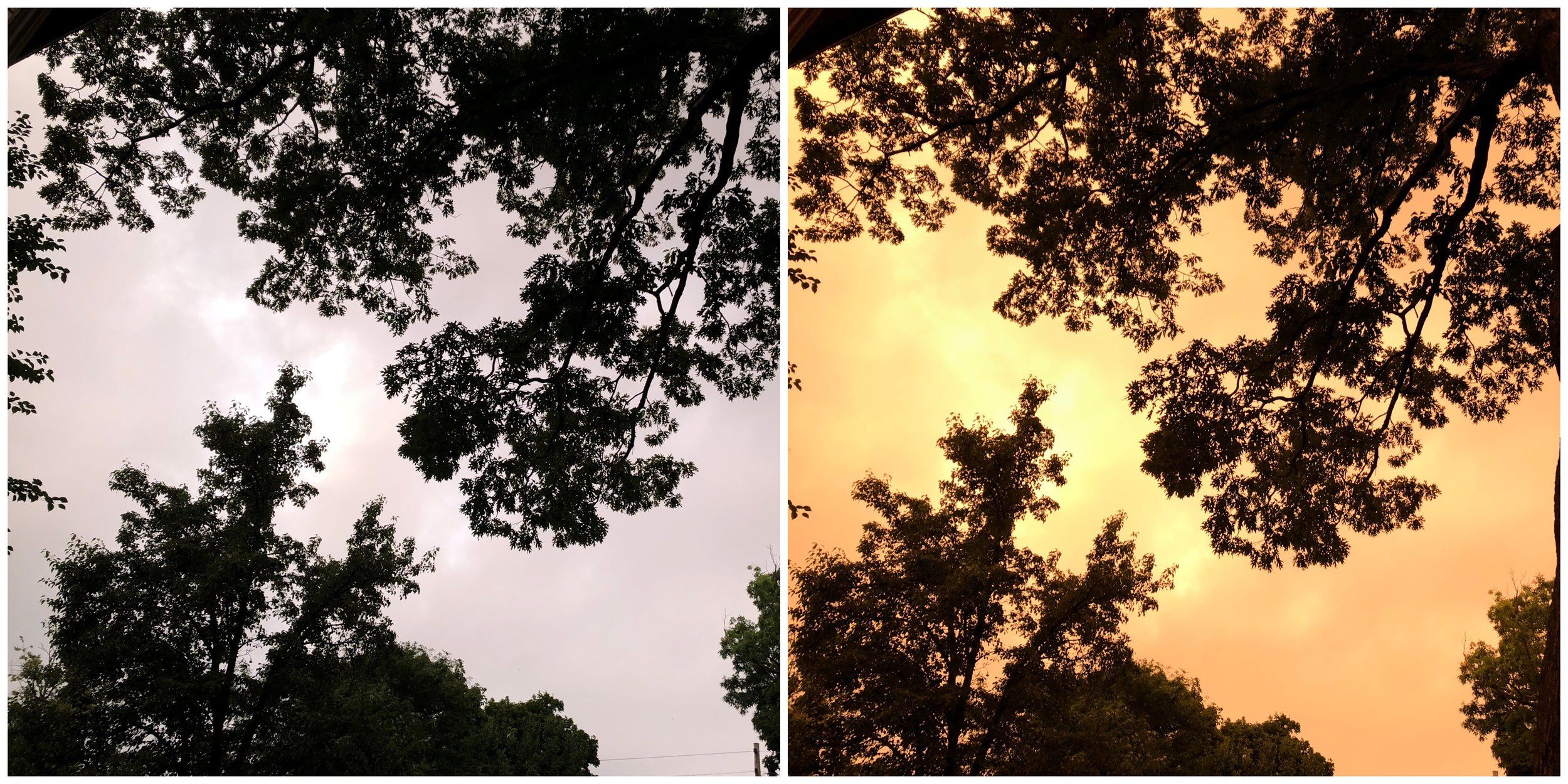 The camera’s auto white balance (left) compared to what the sky looked like with adjusted white balance (right).