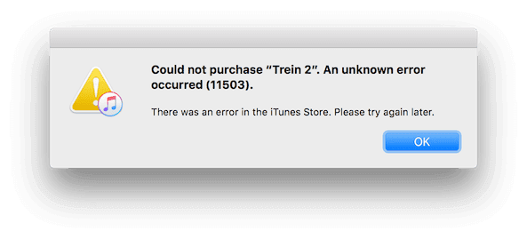 Could not purchase "xxx". An unknown error occurred (11503).