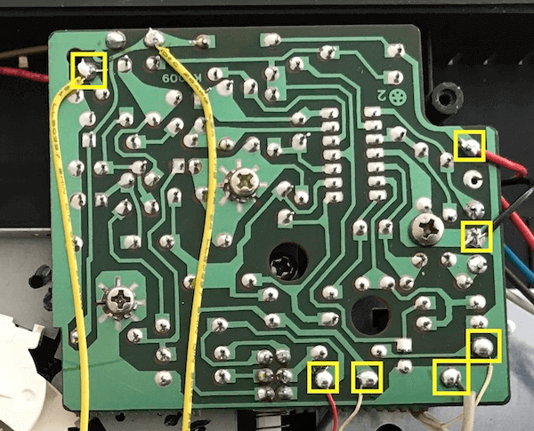 Resoldered joints to resolve audio issues