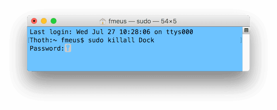 sudo killall Dock
