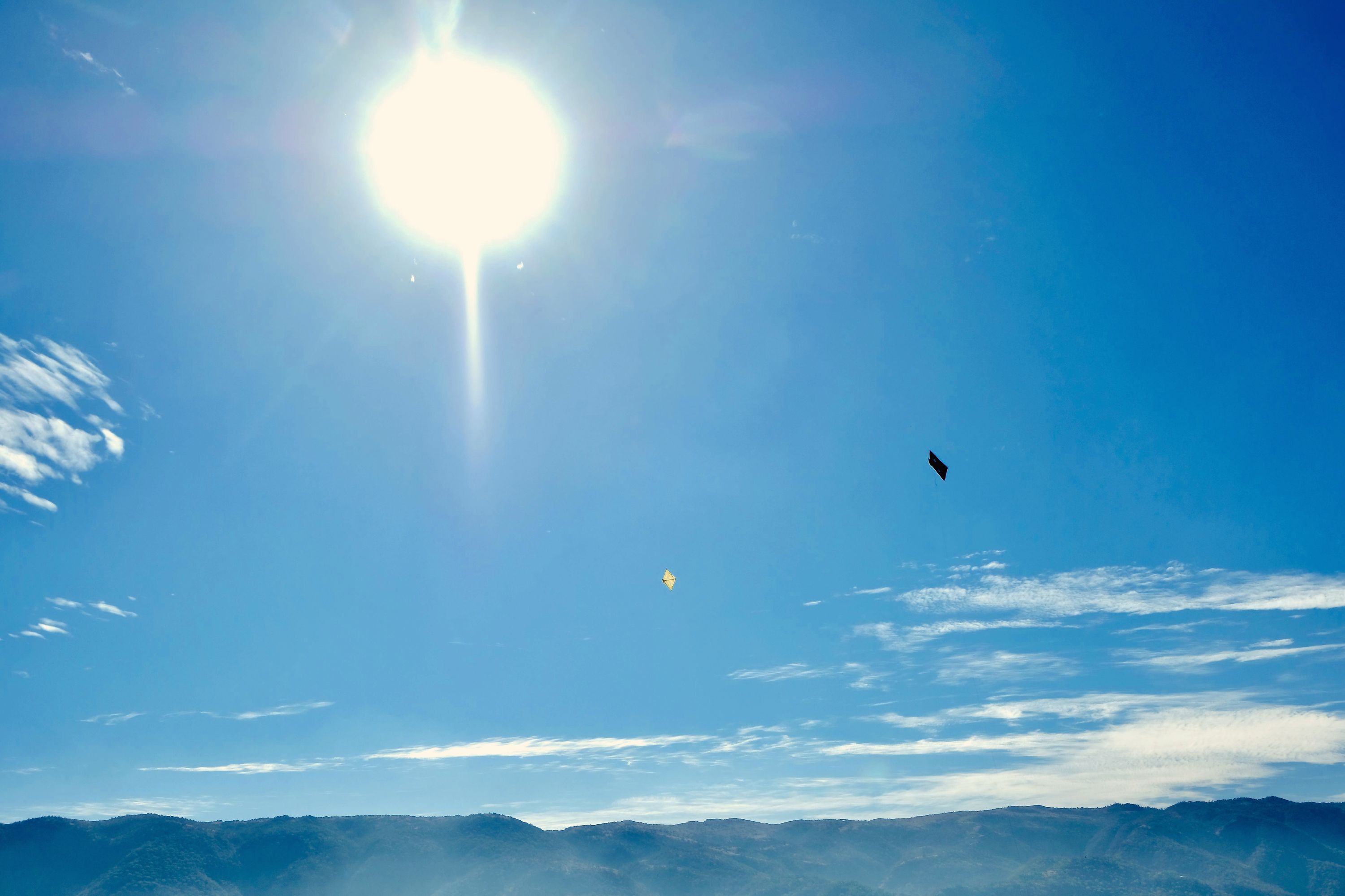 Two kites in the Pushkar sky, Rajasthan, India. January 2021.