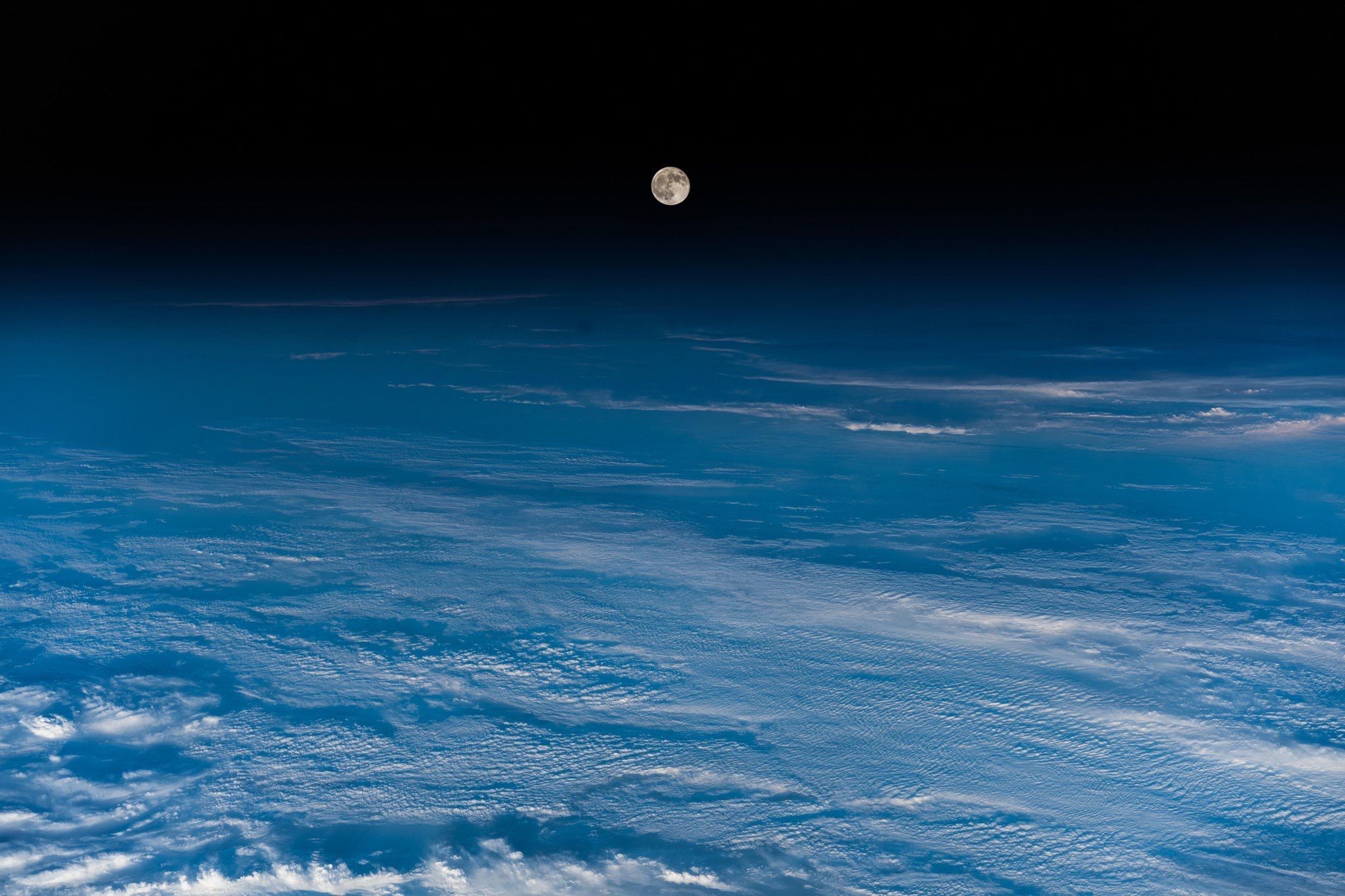 Full moon from the Space Station. Taken by the astronaut Alexander Gerst. August 2018.