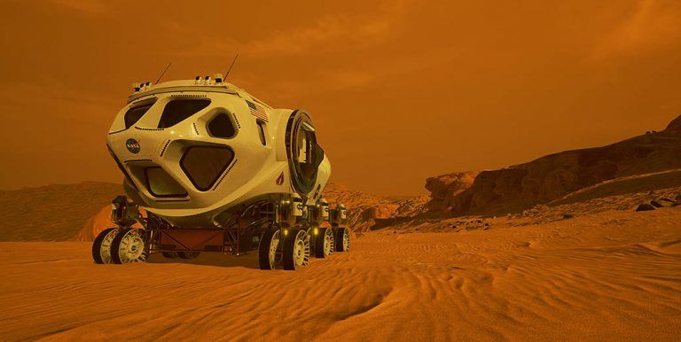 3d rendering on a futuristic RV on Mars.