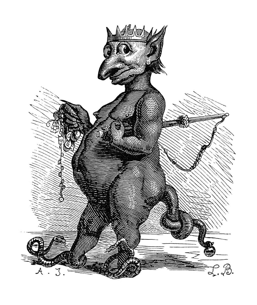 Depiction of Abraxas, here seen as a demon with the head of a king and feet made of two snakes.