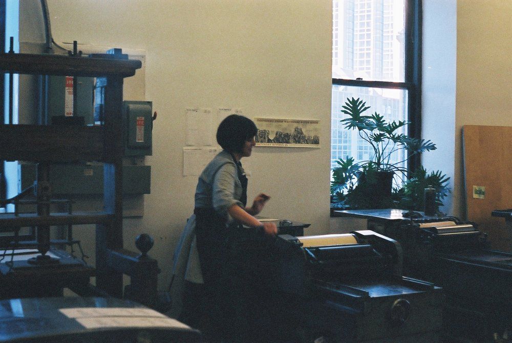 Katherine Printing in the Dawson Printshop