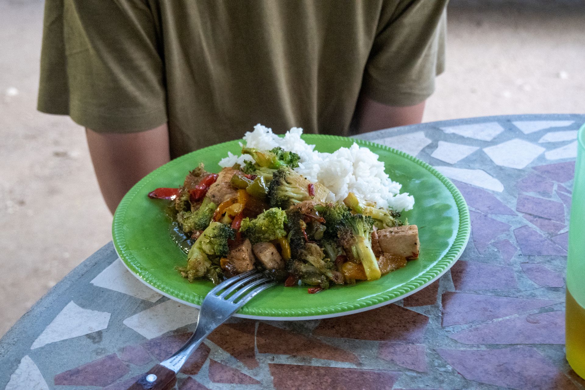 Kuan cooked her famous rice, tofu and vegetable stir fry. Delicious!