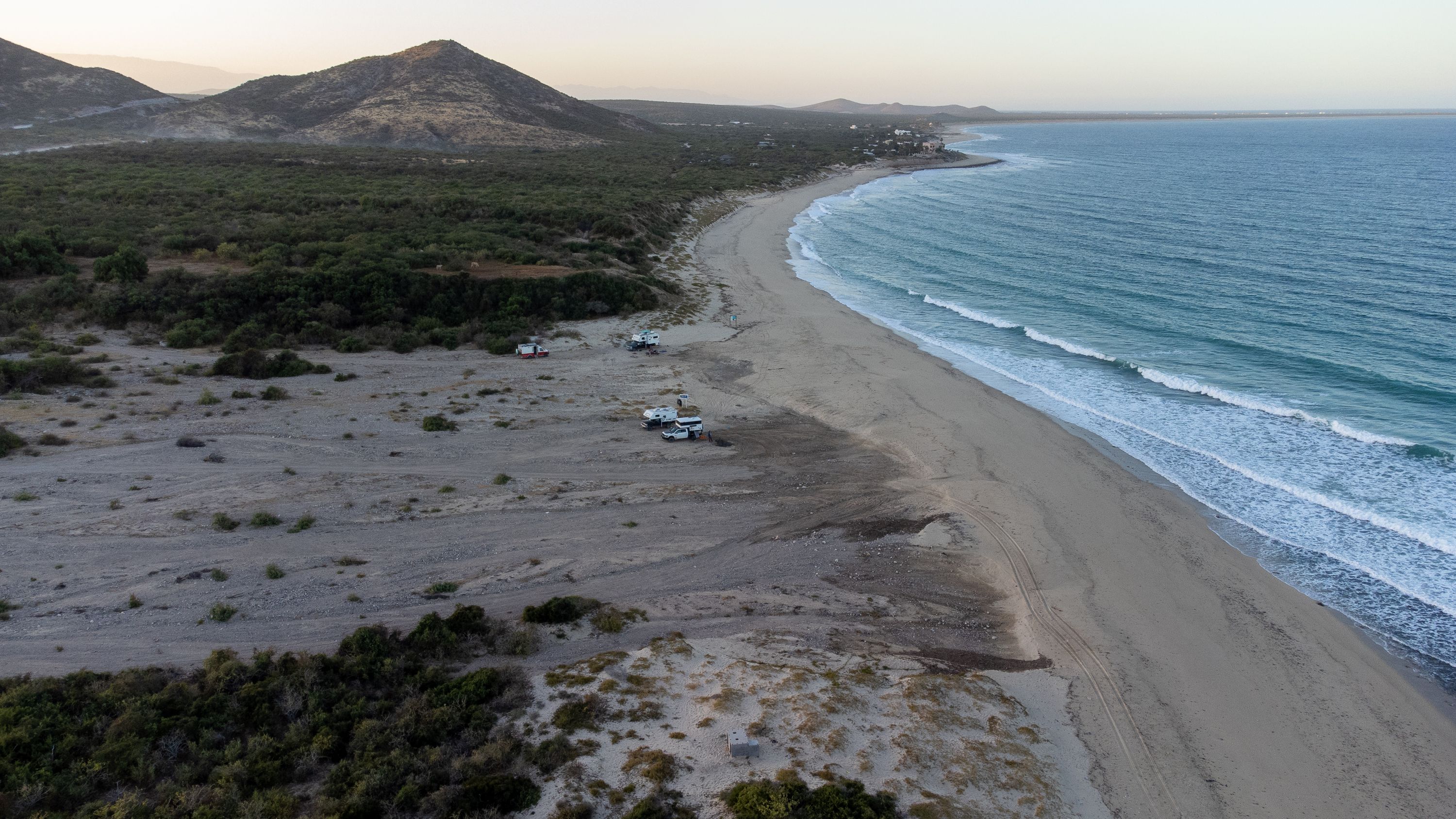 Our quaint camp spot on Playa Miramar, North of Cabo Pulmo