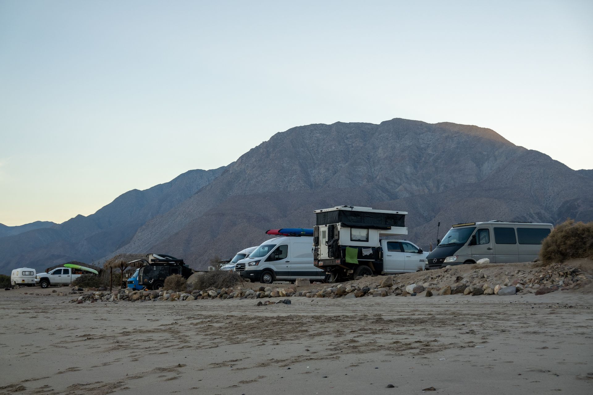 Crowded beachfront camping