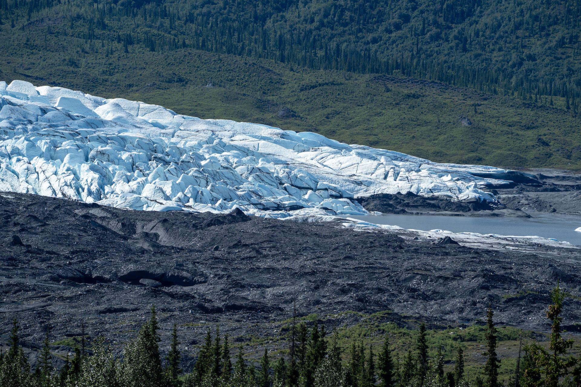 A close-up of the Matanuska Glacier that ends its course just a couple miles from the highway.