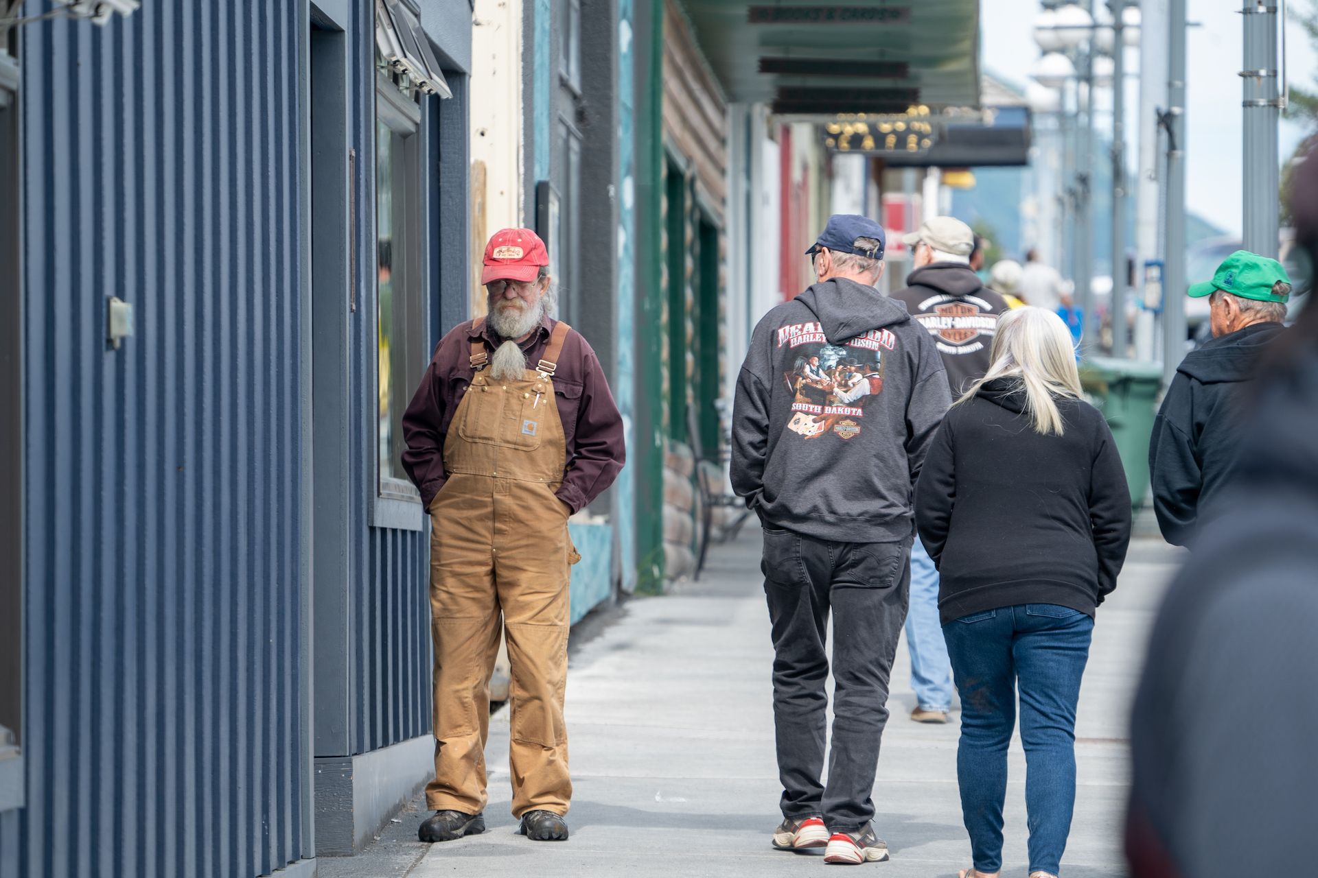 Locals and tourists in downtown Seward
