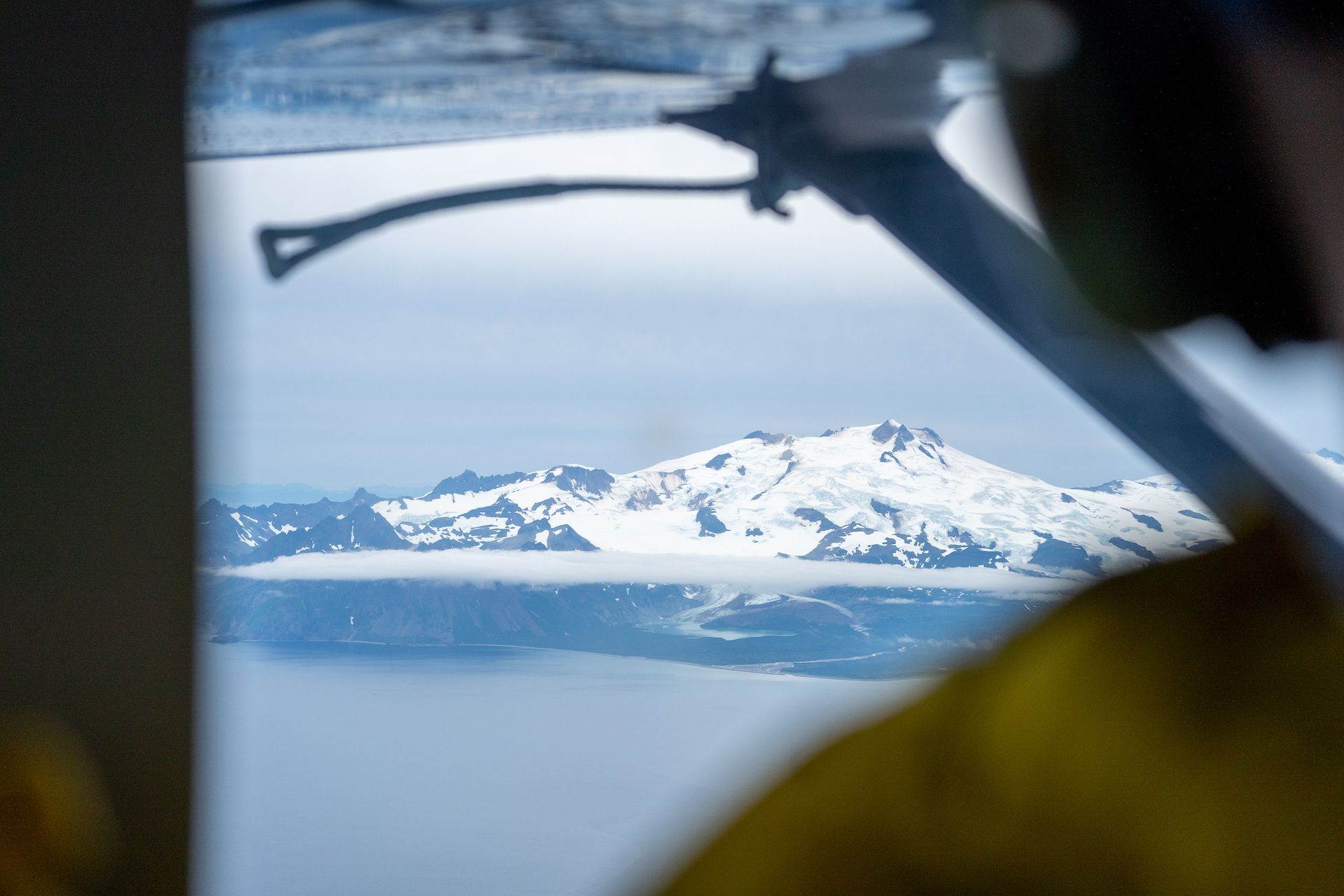 After roughly 45 minutes of flying over the ocean, we arrived above Katmai National Park and could see many glaciers covering the mountains in the distance.