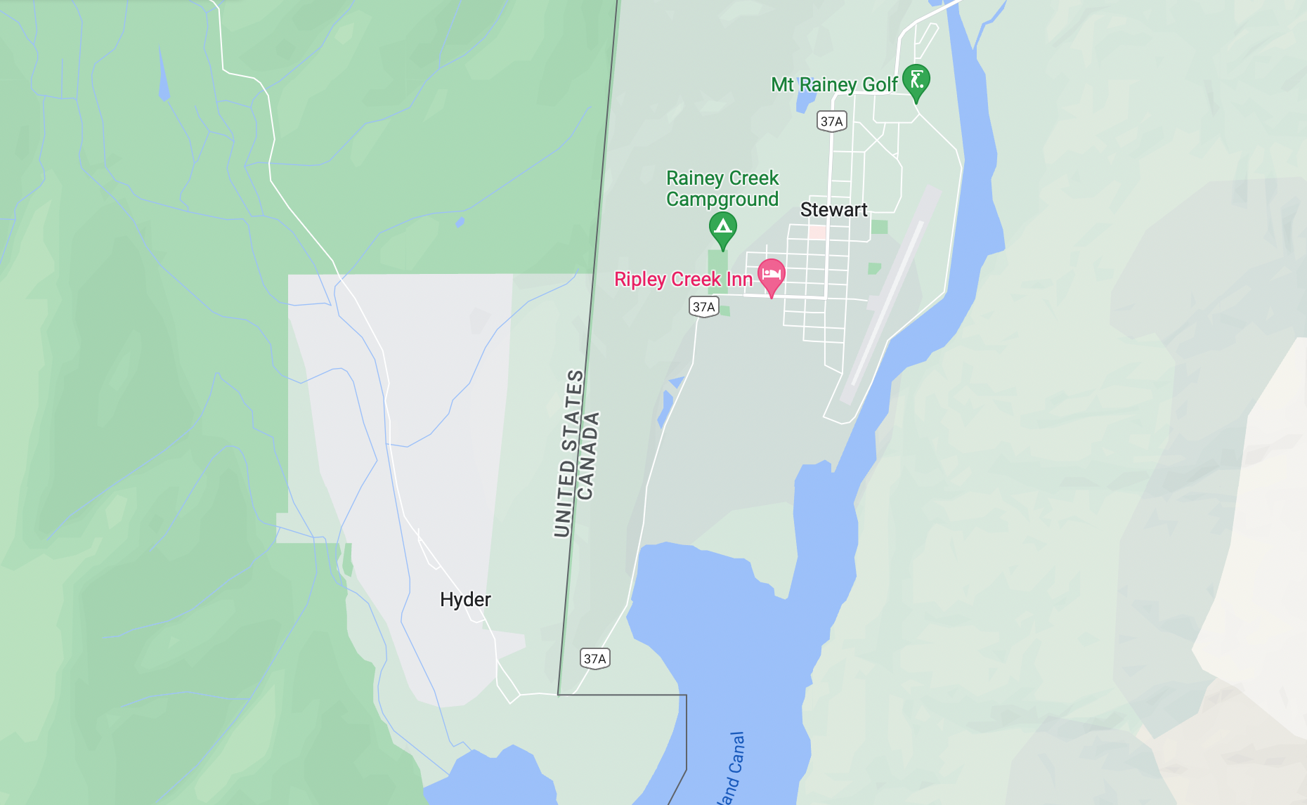 Map of Stewart, BC and Hyder, AK