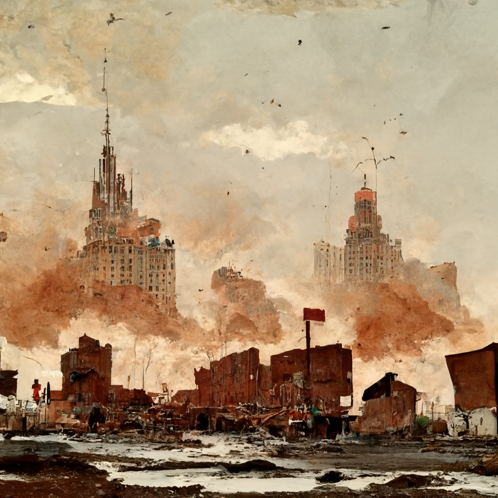 Post-Apocalyptic City in the Style of Winslow Homer (Midjourney)