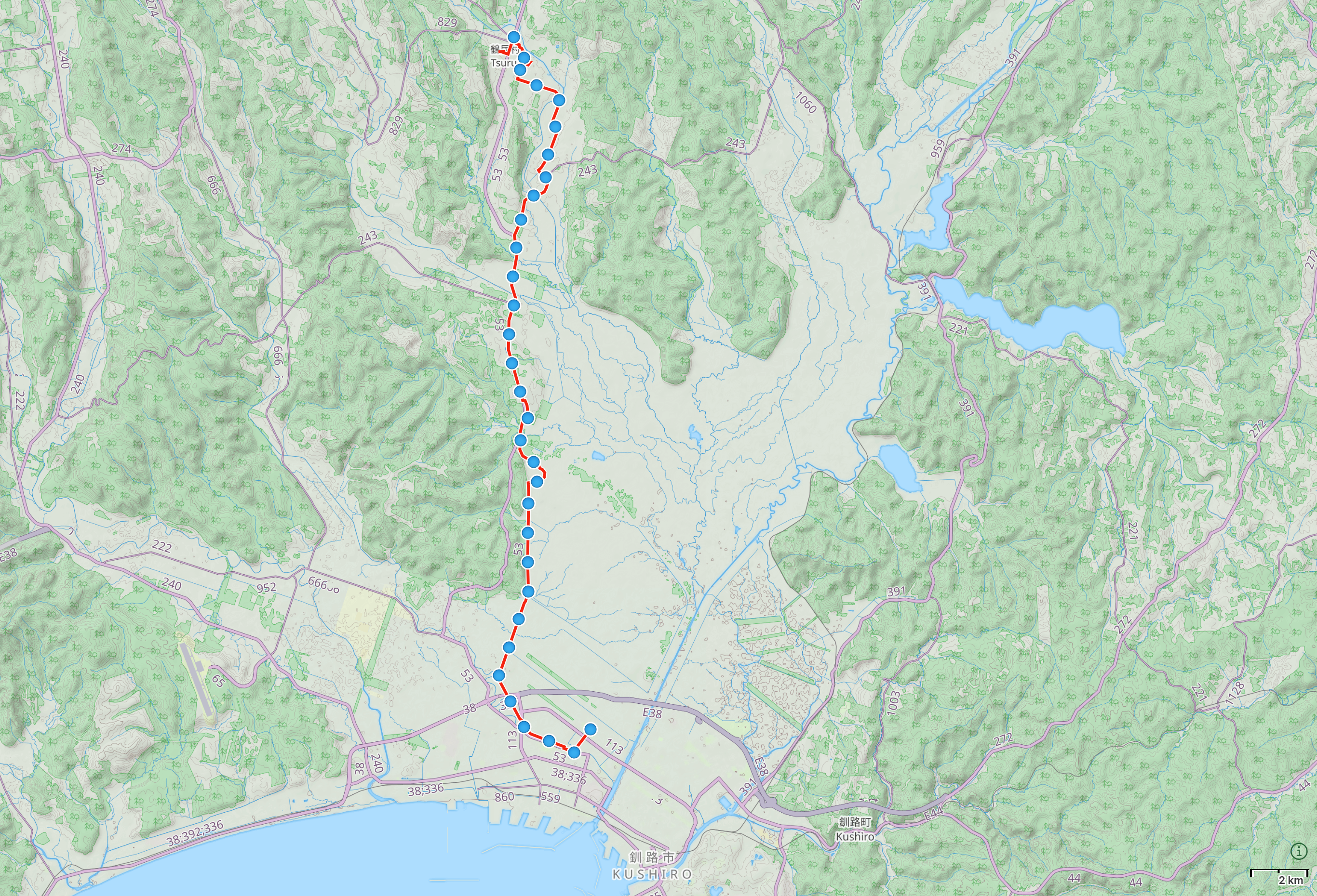 Map of Hokkaido with author’s route from Tsurui to Kushiro highlighted.