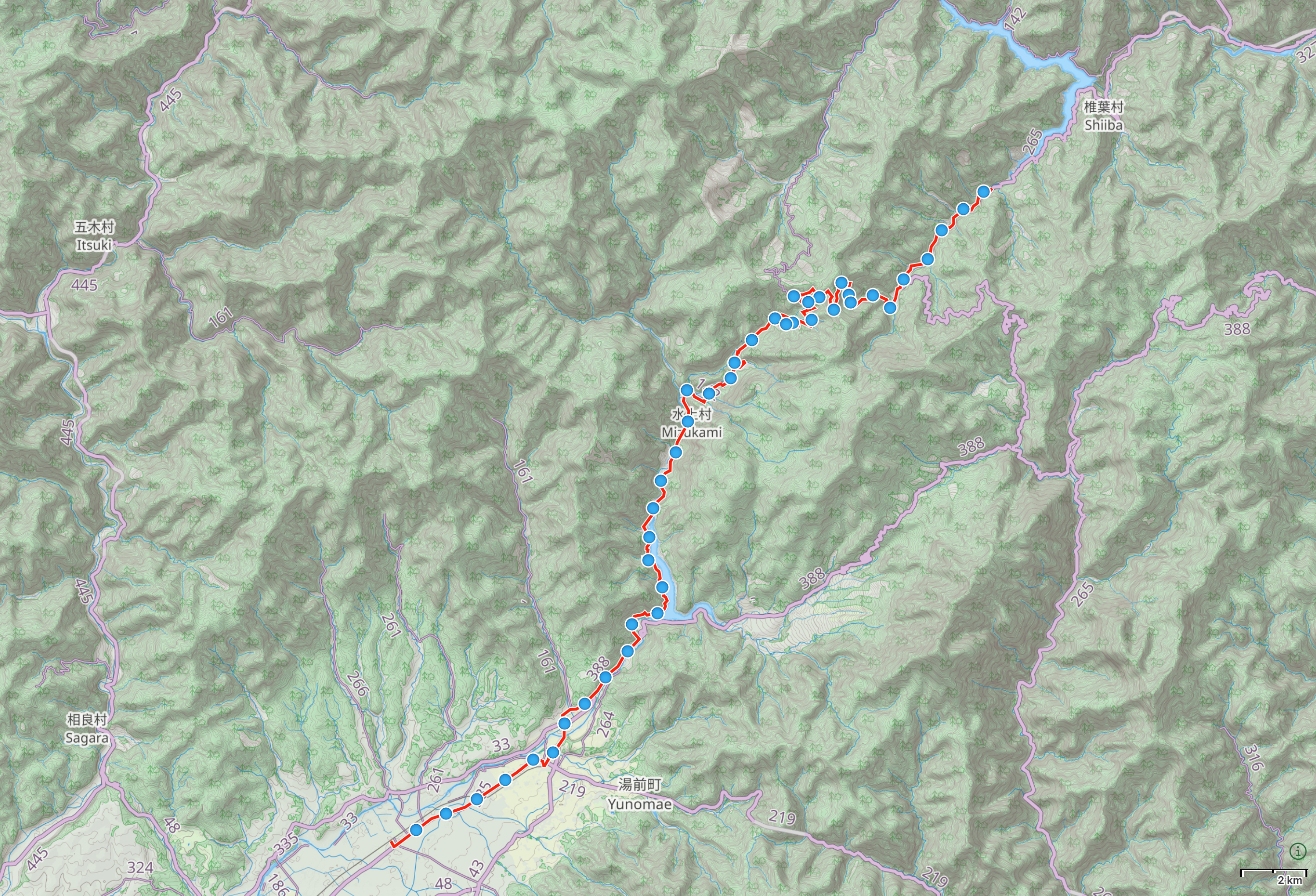 Map of Kyushu with the route of These Walking Dreams highlighted. Maps © Thunderforest, Data © OpenStreetMap