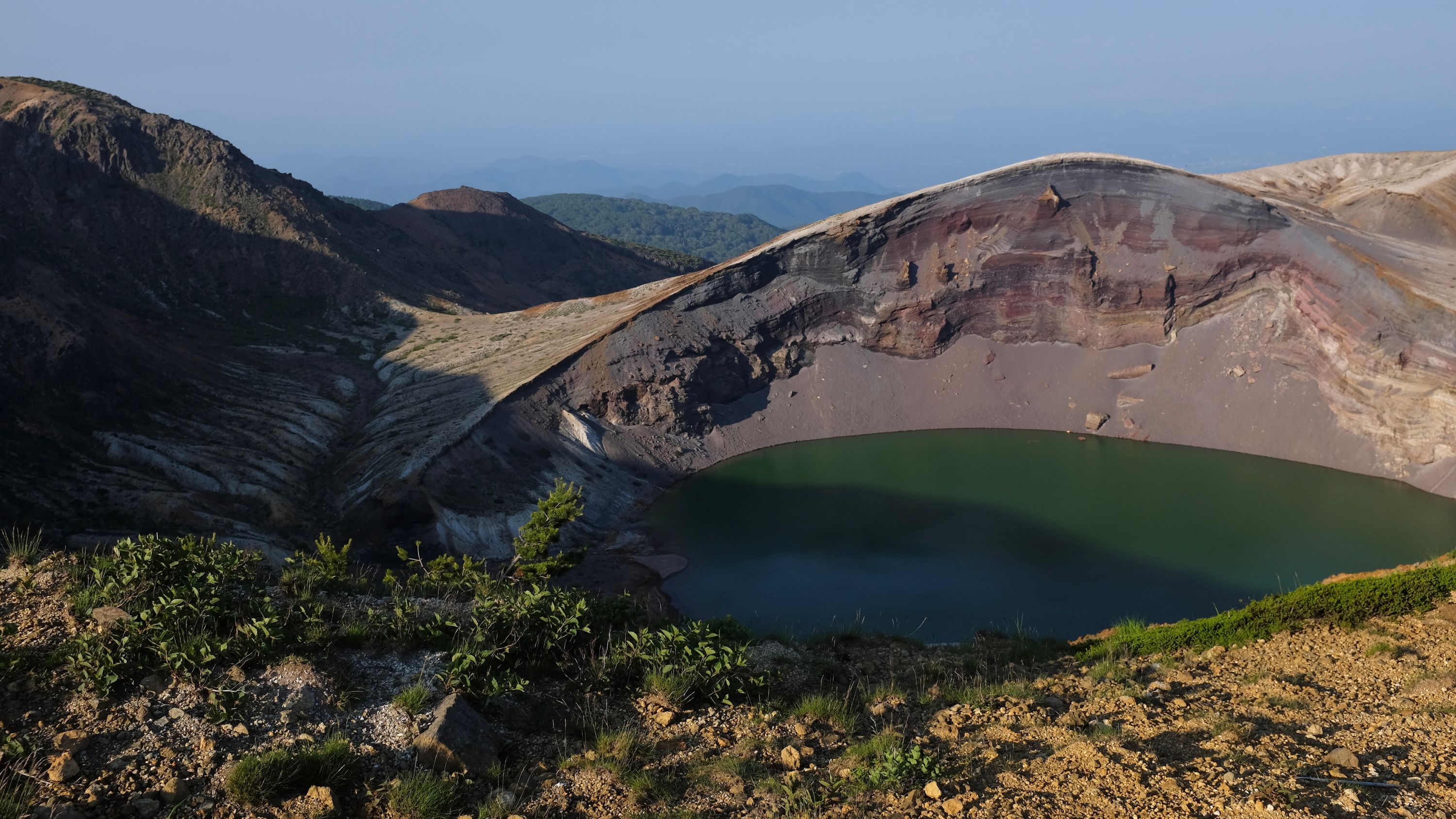 Panorama of the crater lake of Mount Zaō.