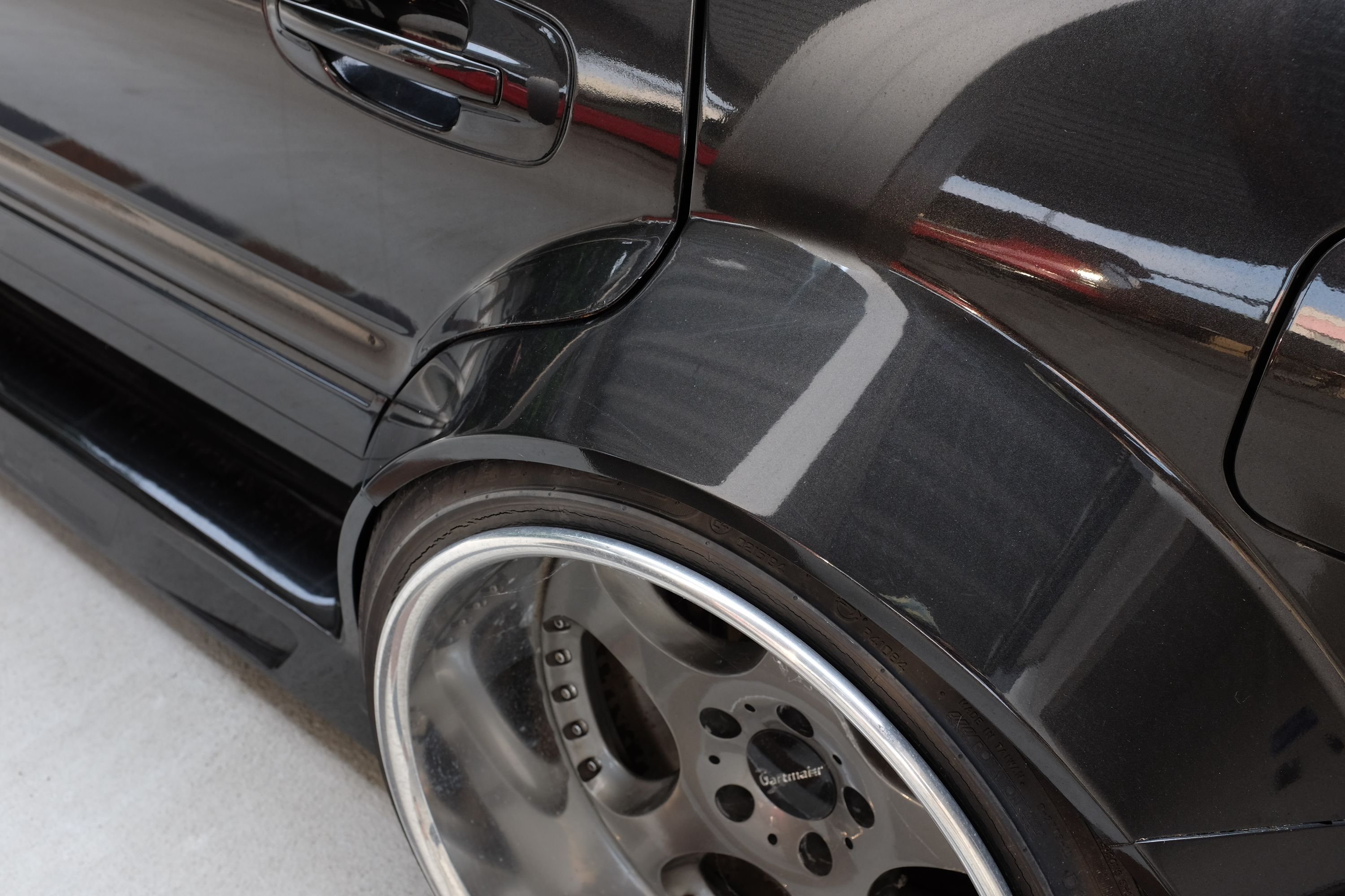 Closeup of a radically extended rear wheelarch.