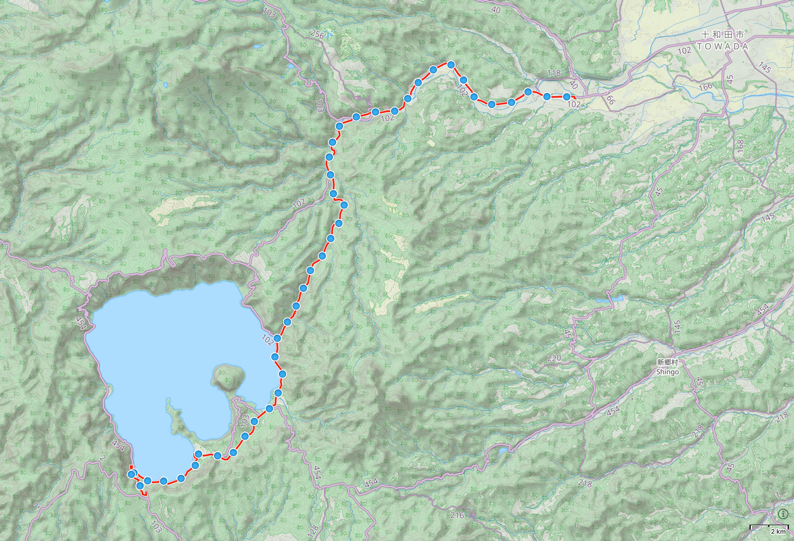 Map of Tōhoku with author’s route from Lake Towada to Towada, Aomori highlighted.
