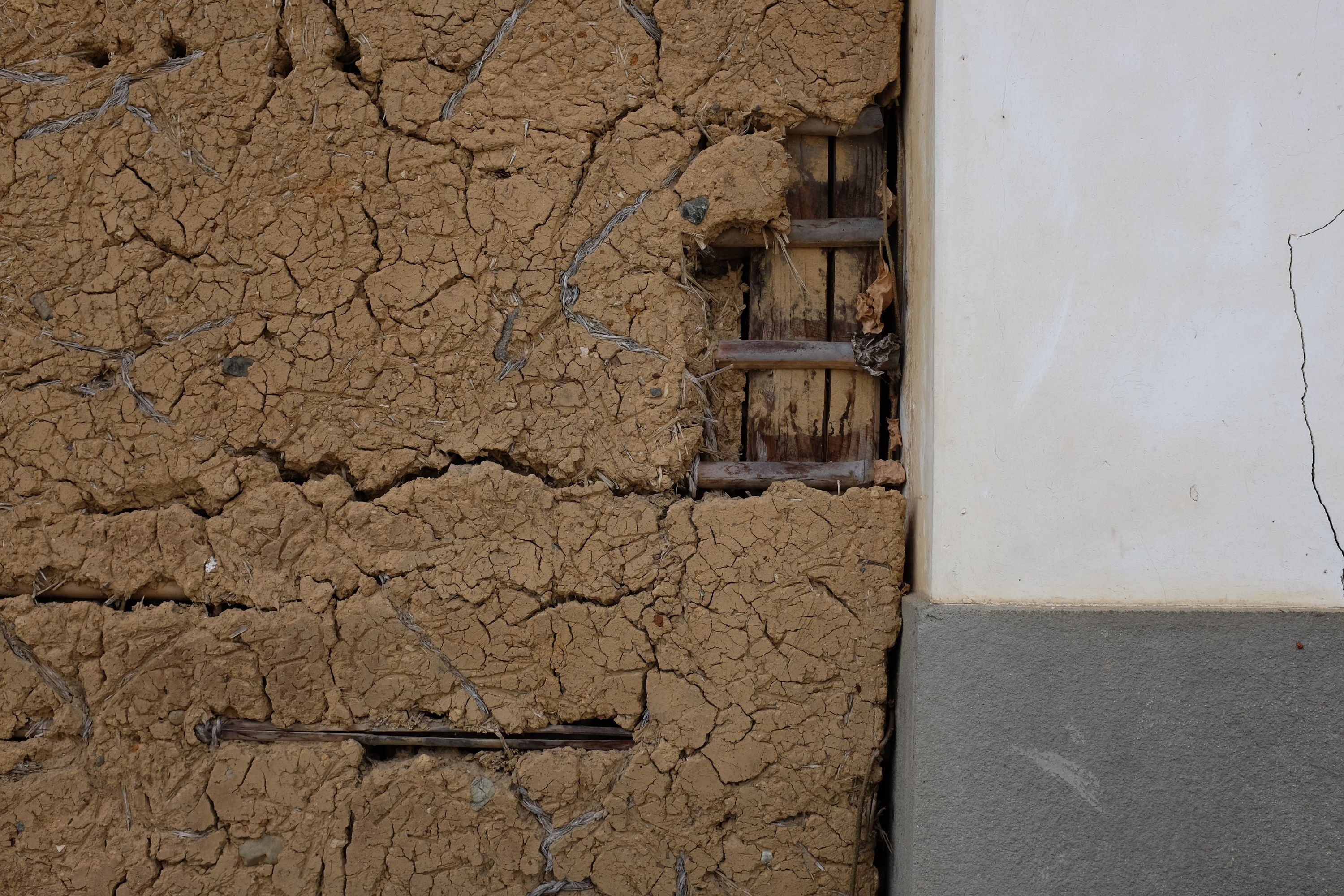 Detail of the mud wall of an old Japanese storehouse.