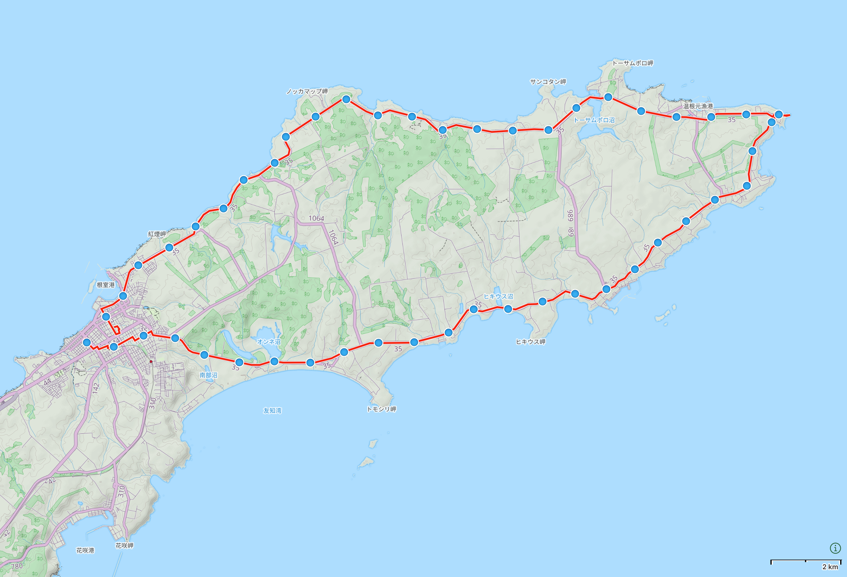 Map of Hokkaido with author’s route around the Nemuro Peninsula highlighted.