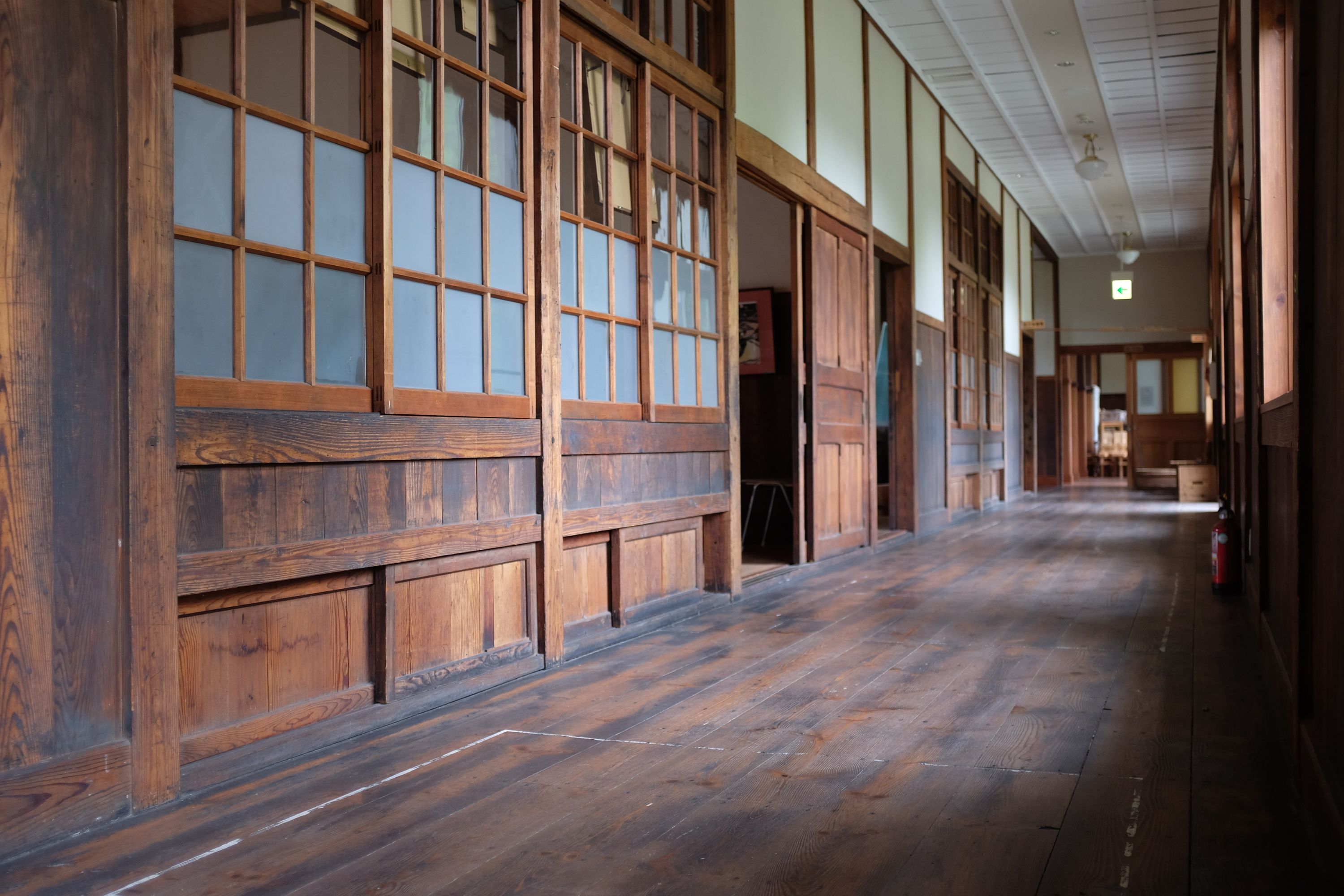 Hallway of a Japanese village school.